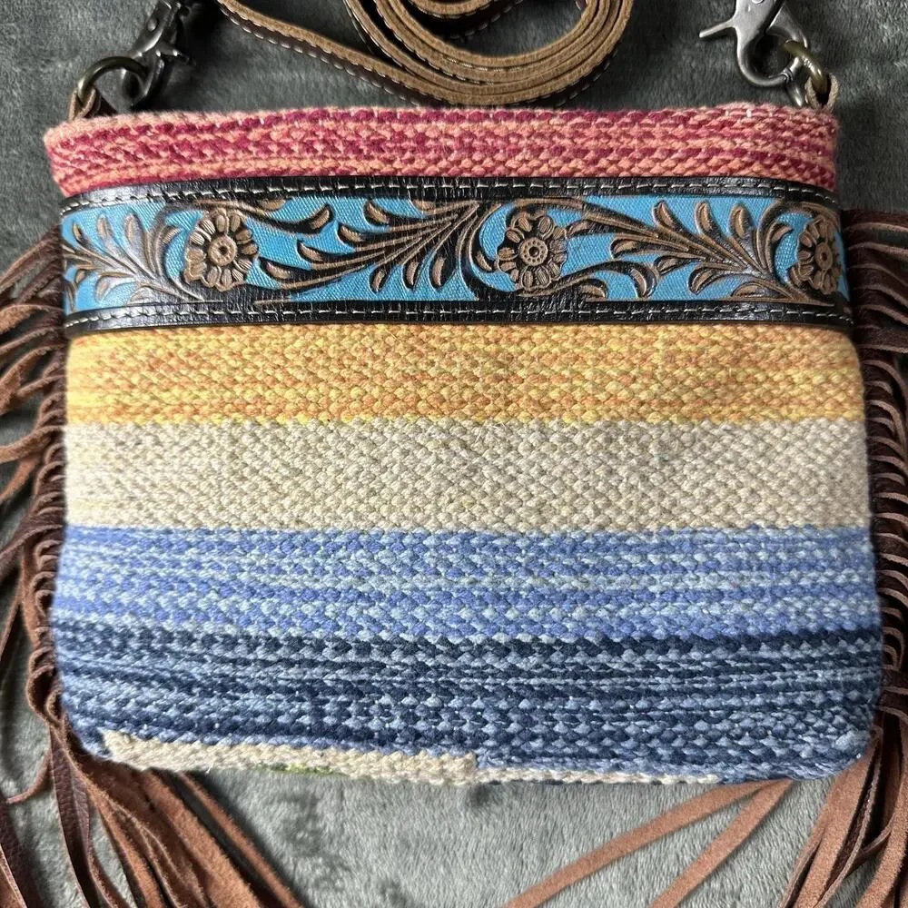 Myra Bag Crossbody Fringe Tooled leather Small